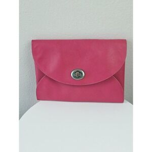 Coach Pink Leather Turnlock Pouch Envelope Clutch Bag Fuchsia Pink